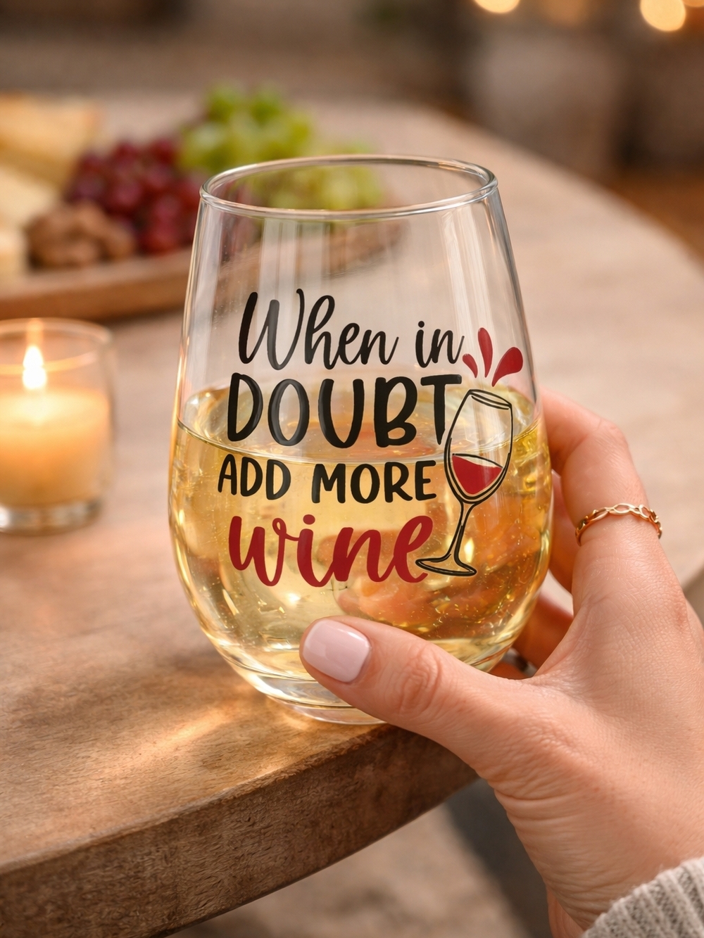 When in Doubt Add More Wine Stemless Glass - Red and Black